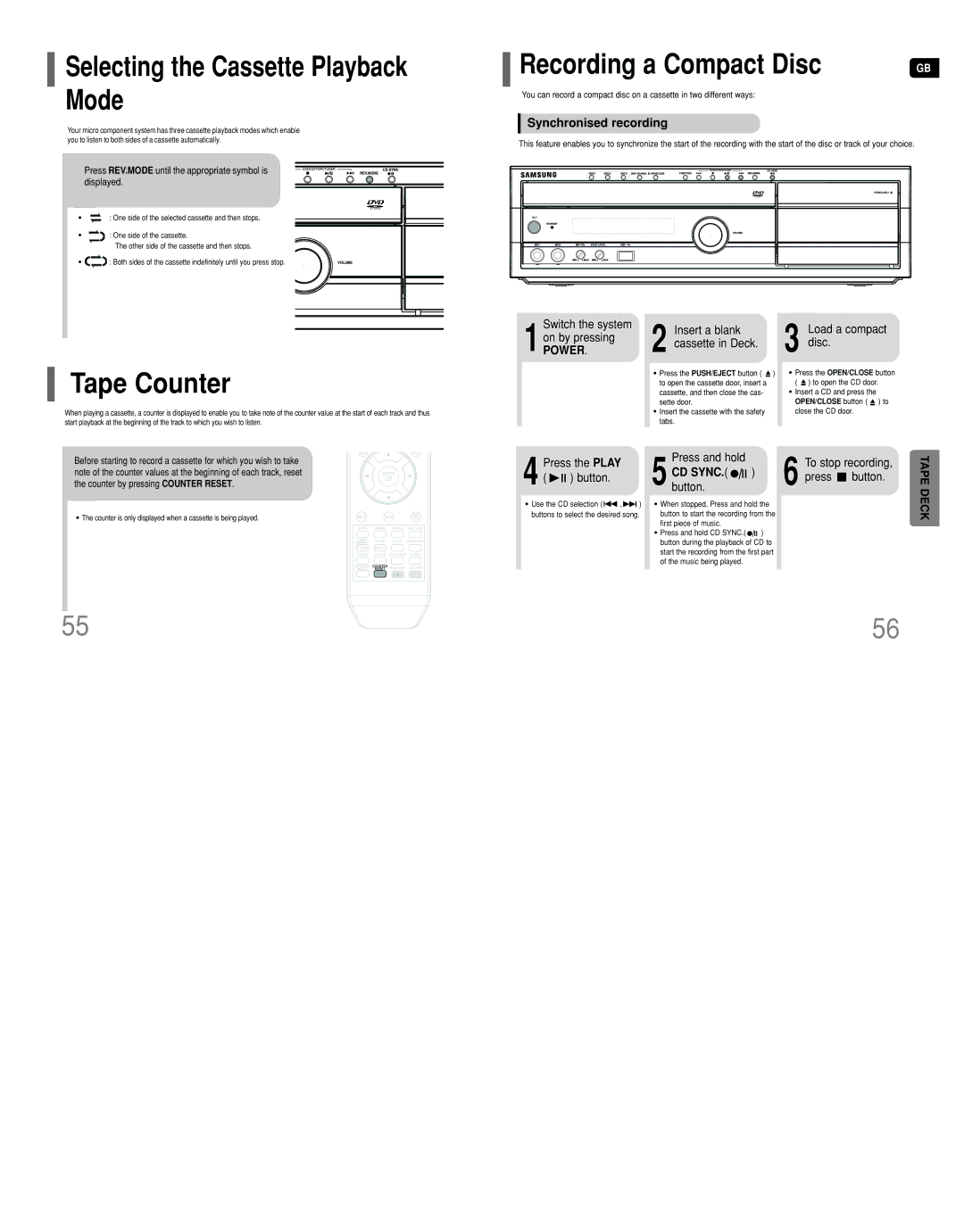 Samsung HT-DT79 instruction manual Tape Counter, Recording a Compact Disc, Tape Deck 