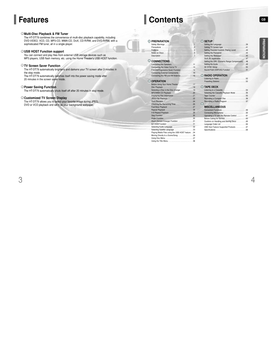 Samsung HT-DT79 instruction manual Contents 