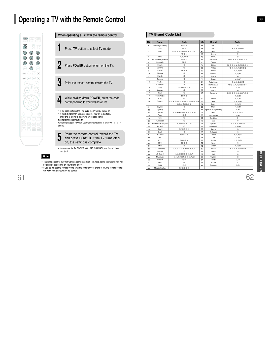 Samsung HT-DT79 instruction manual Press Power button to turn on the TV, Point the remote control toward the TV 