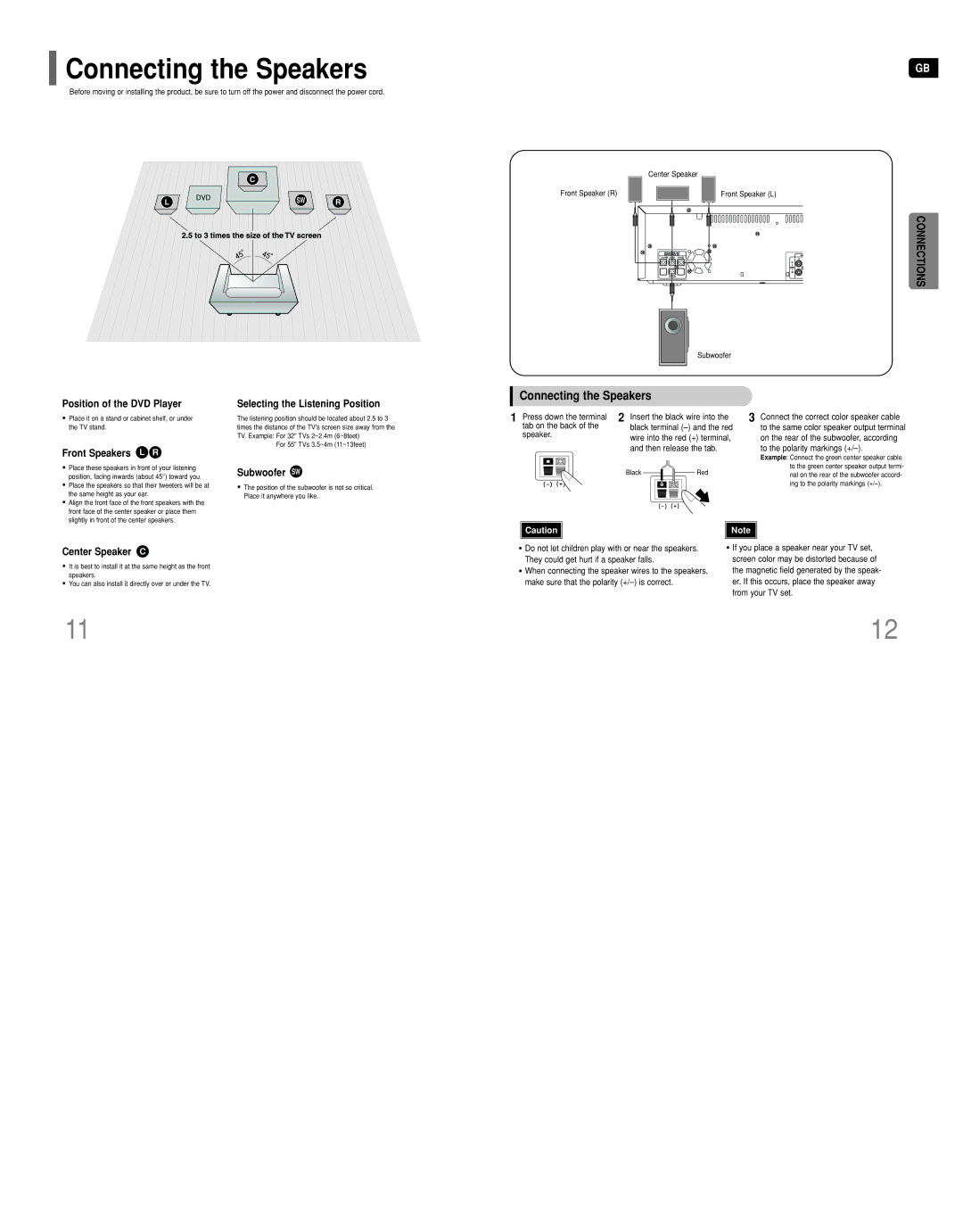 Samsung HT-DT79 instruction manual Connecting the Speakers, Connections 