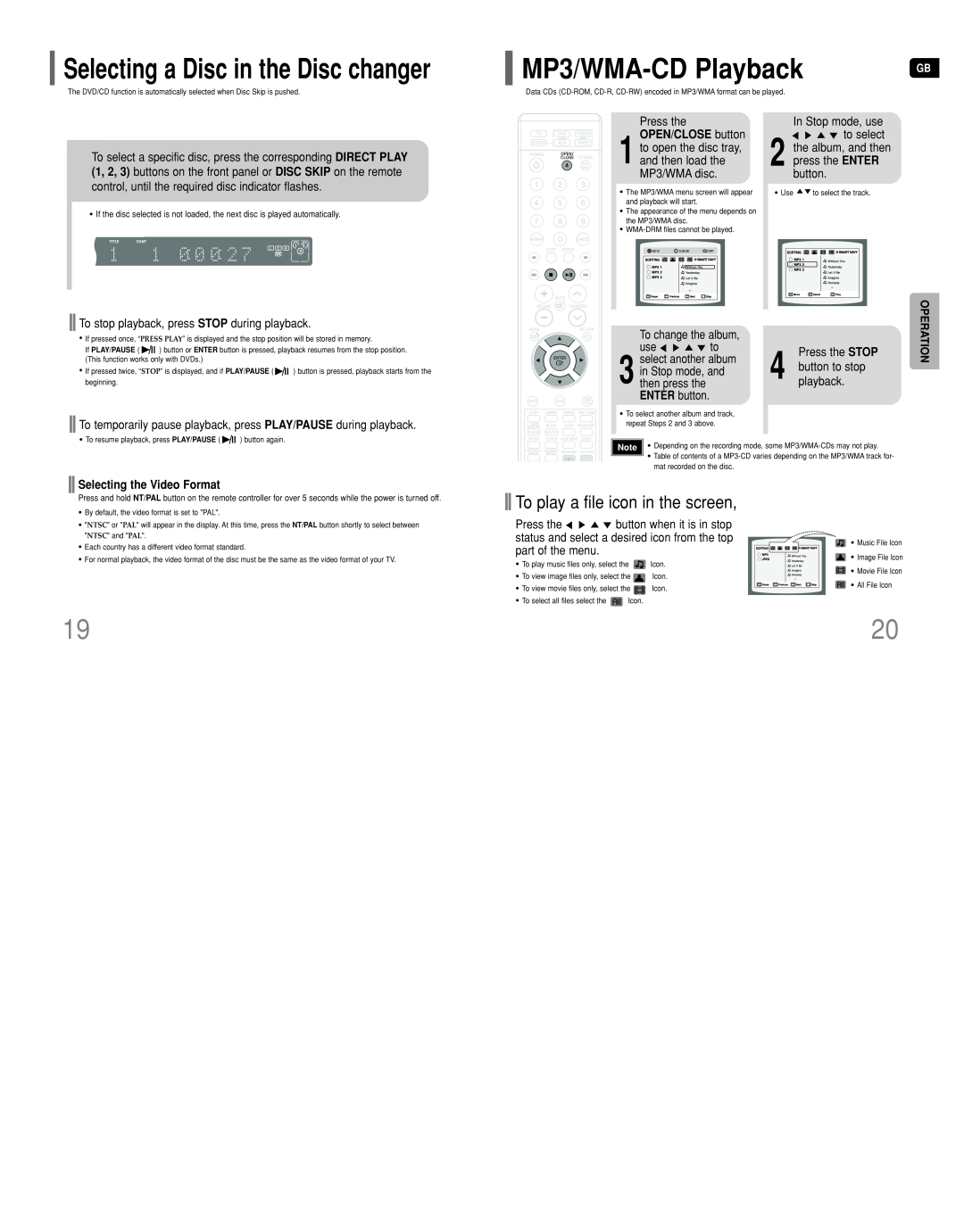 Samsung HT-DT79 instruction manual MP3/WMA-CDPlayback, To play a file icon in the screen, Selecting the Video Format 