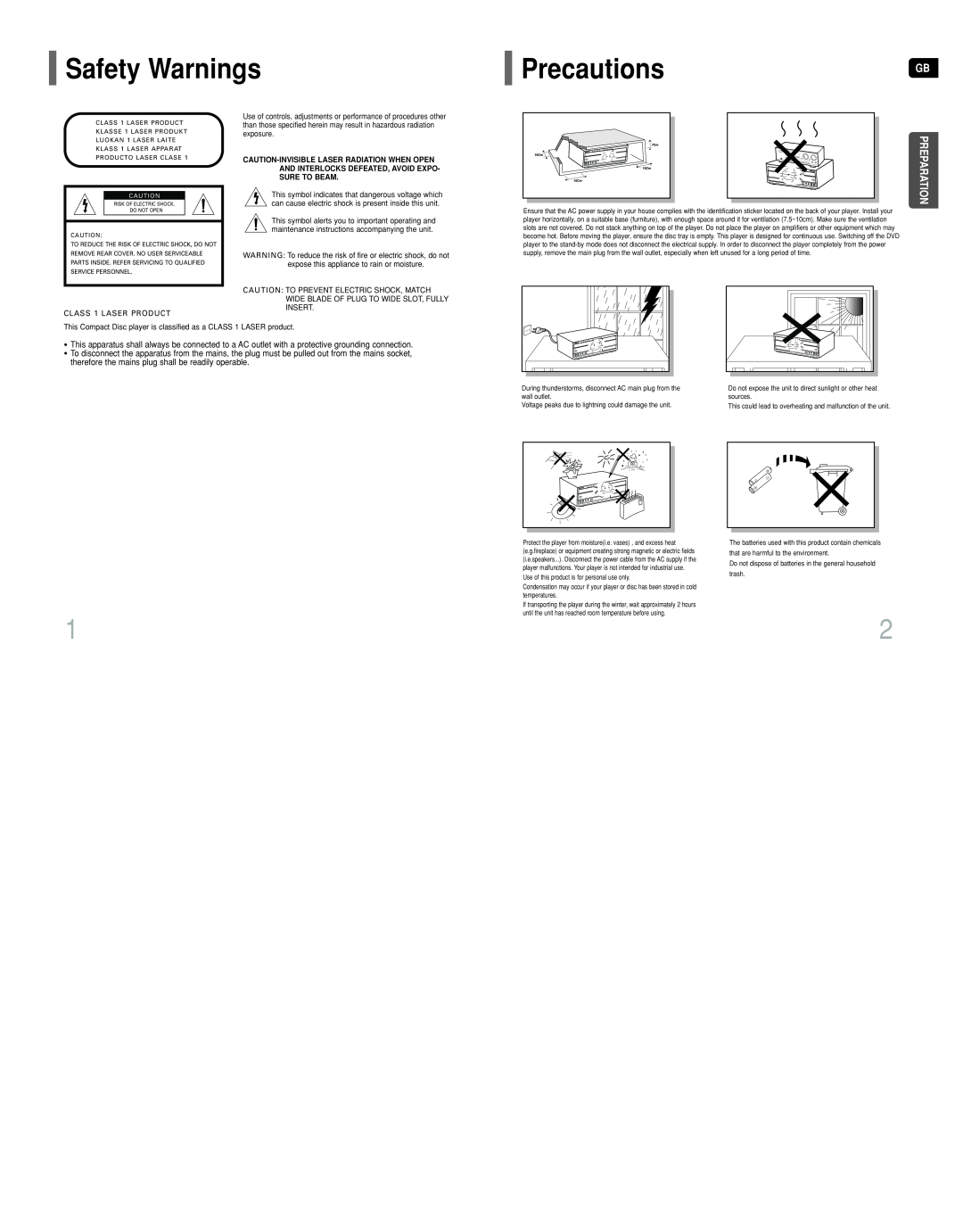 Samsung HT-DT79 instruction manual Safety Warnings, PrecautionsGB, Preparation 