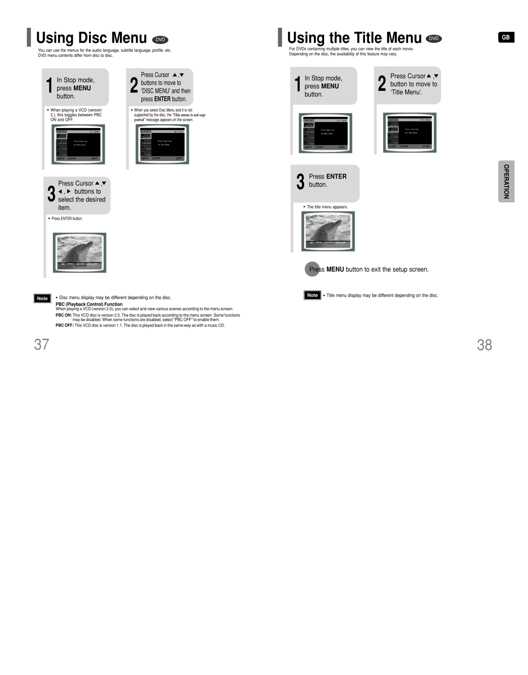 Samsung HT-DT79 instruction manual Using Disc Menu DVD, Using the Title Menu DVD, Operation 