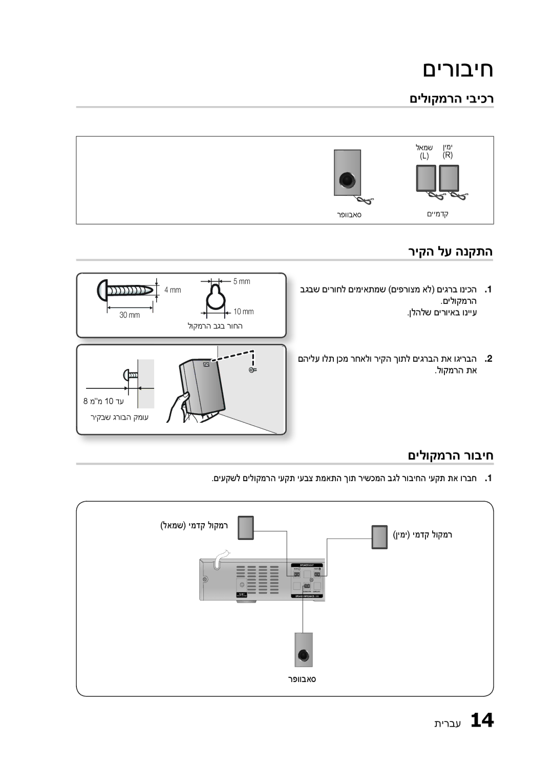 Samsung HT-E320/SQ manual םילוקמרה יביכר, ריקה לע הנקתה, םילוקמרה רוביח 