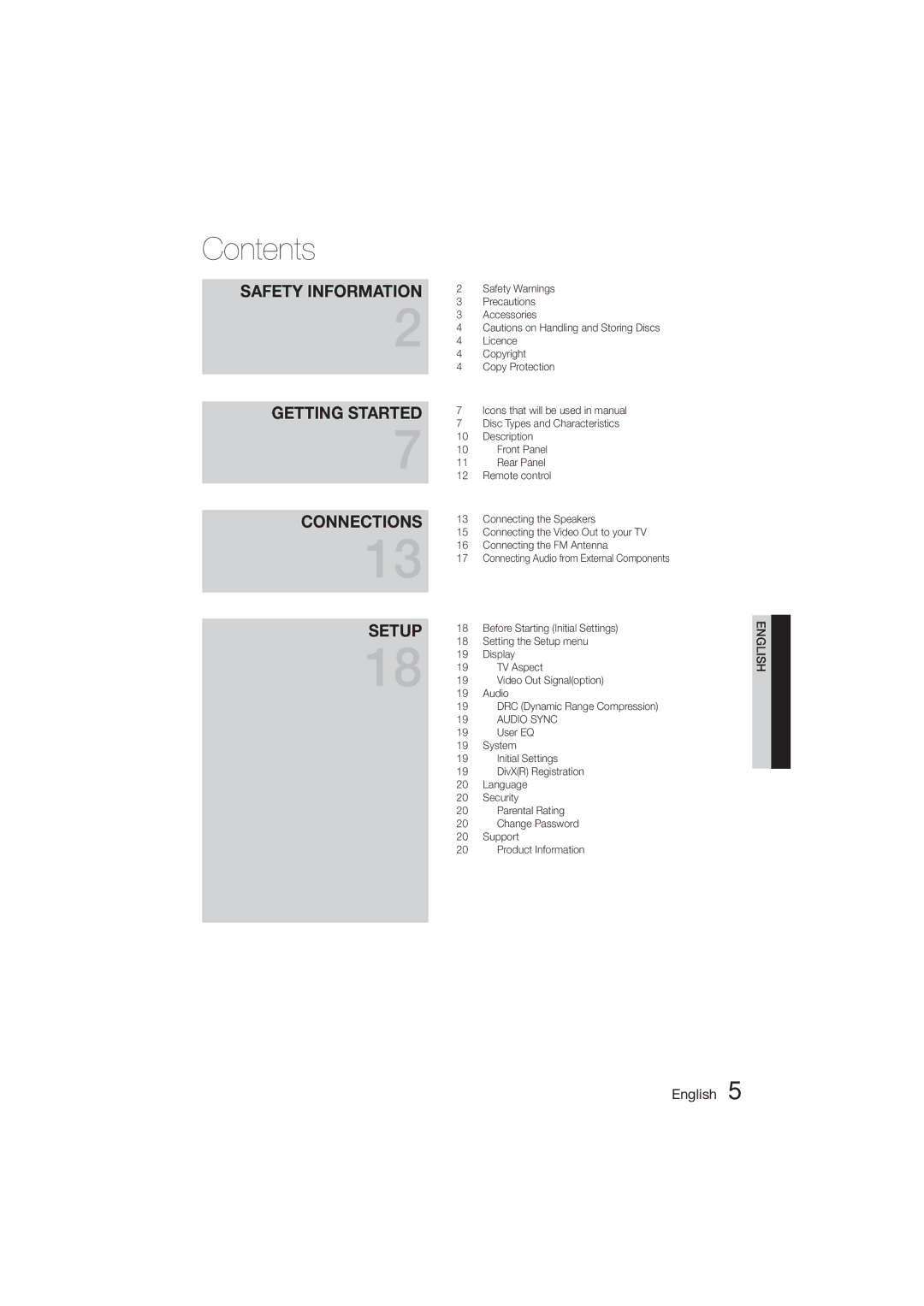 Samsung HT-E320/SQ manual Contents 