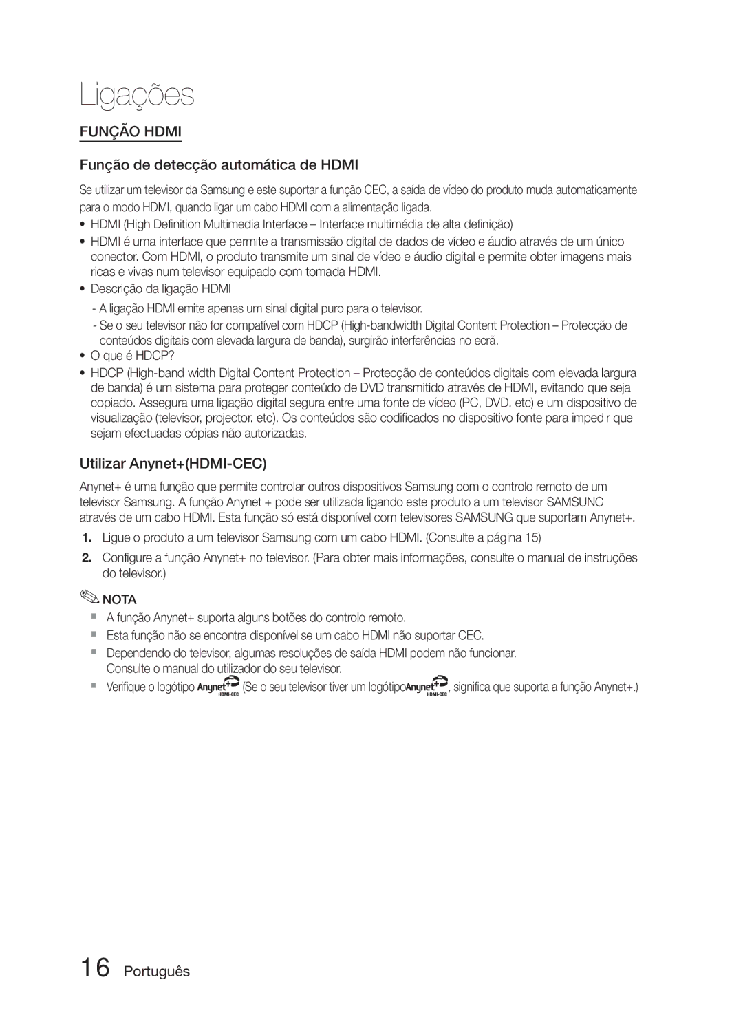 Samsung HT-E321/ZF manual Função de detecção automática de Hdmi, Utilizar Anynet+HDMI-CEC, Que é HDCP? 