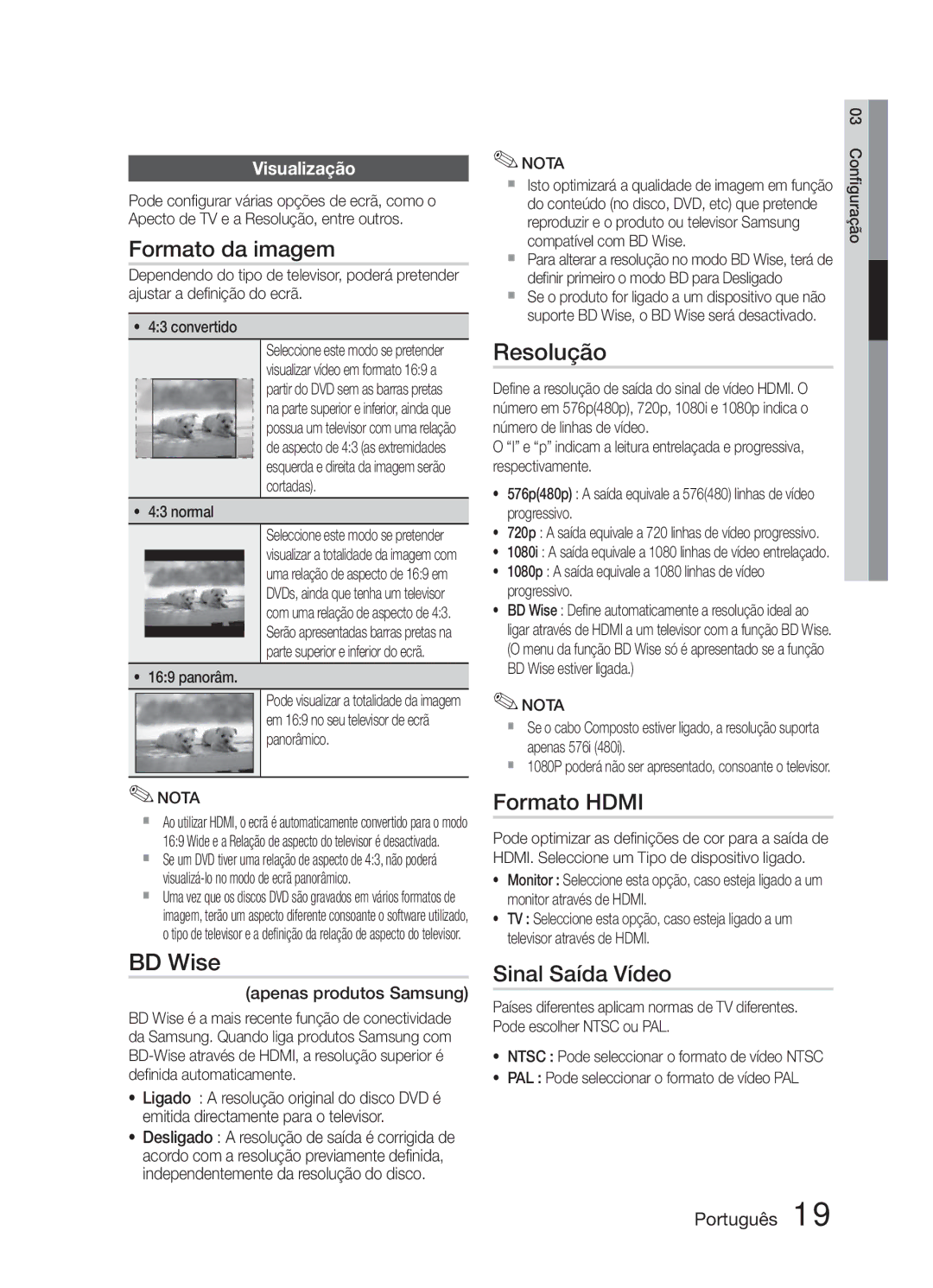 Samsung HT-E321/ZF manual Formato da imagem, Resolução, Sinal Saída Vídeo, Visualização 