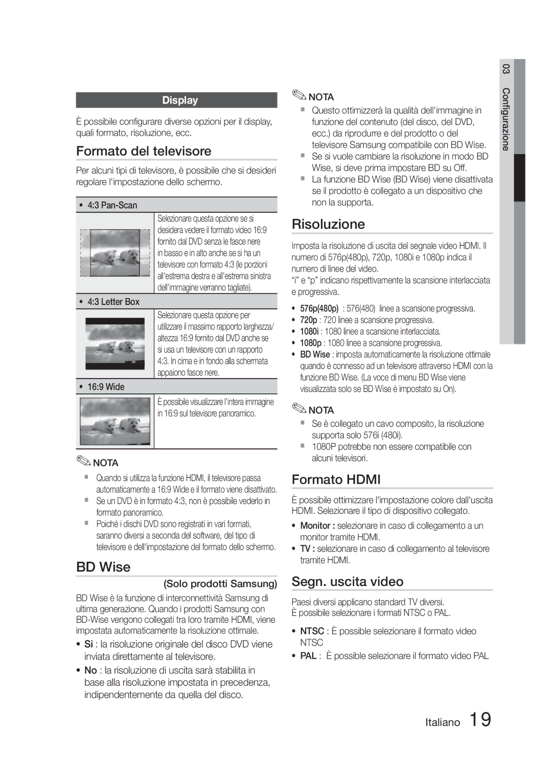 Samsung HT-E321/ZF manual Formato del televisore, Risoluzione, Formato Hdmi, Segn. uscita video, Display 