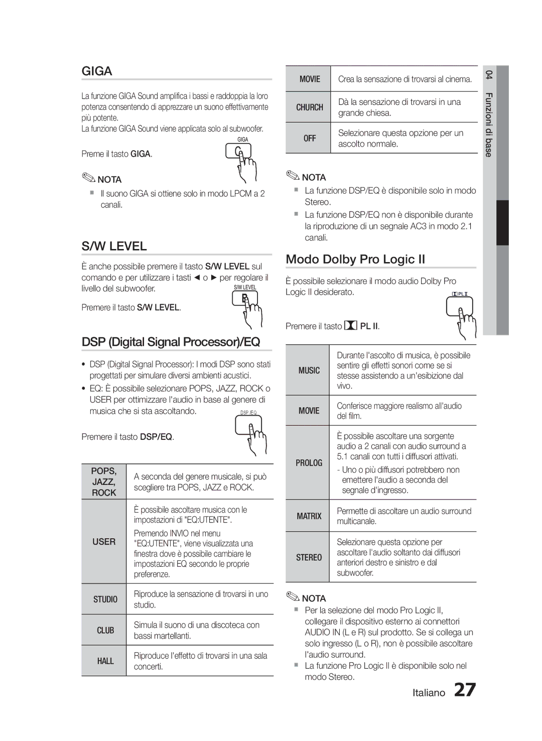 Samsung HT-E330/EN, HT-E330/ZF, HT-E330/XE manual Modo Dolby Pro Logic, Jazz, Movie 