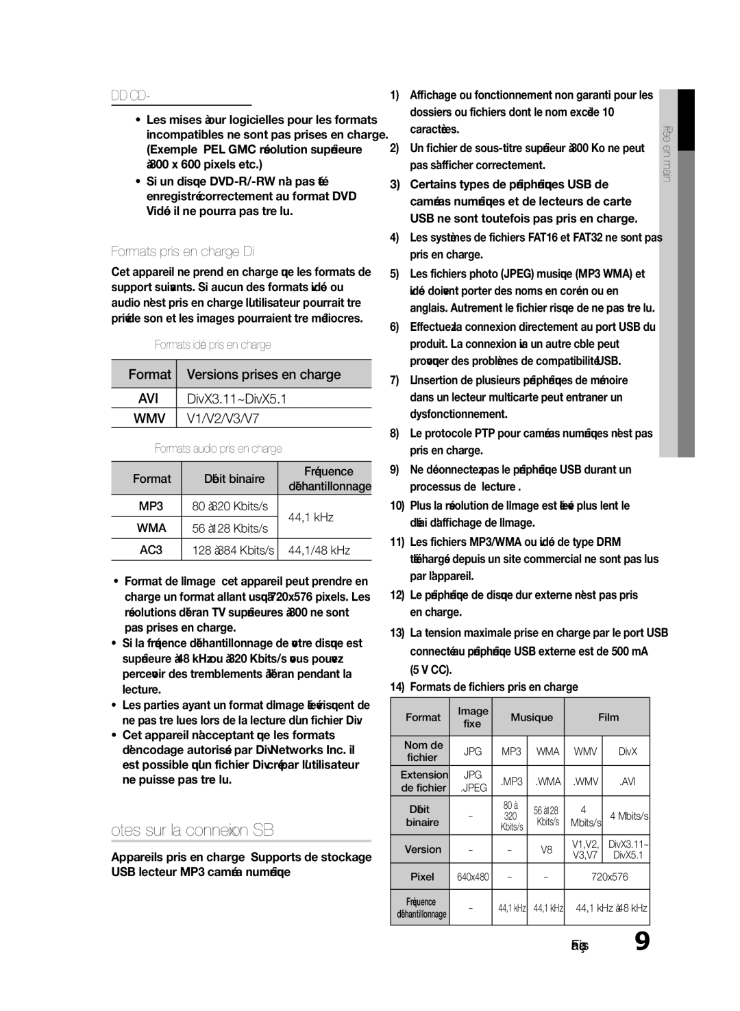 Samsung HT-E330/EN, HT-E330/ZF, HT-E330/XE manual Formats pris en charge DivX, Format Versions prises en charge 