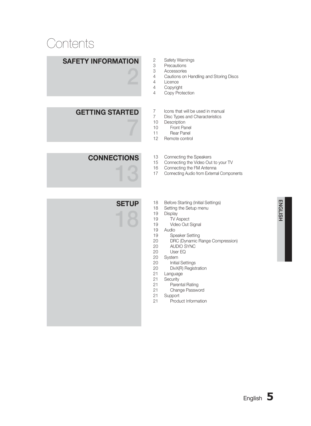 Samsung HT-E330/XE, HT-E330/EN, HT-E330/ZF manual Contents 