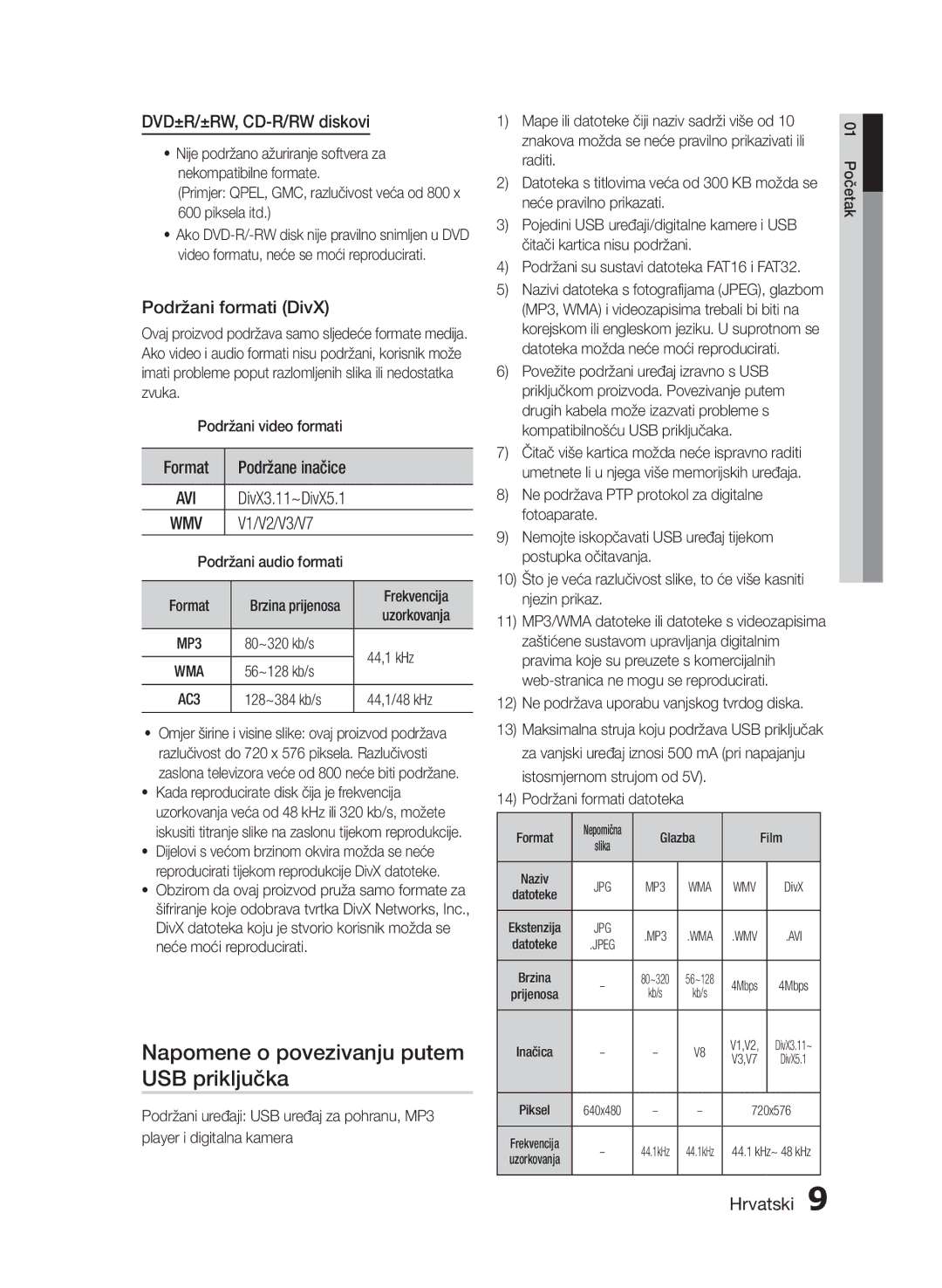 Samsung HT-E330/EN manual Napomene o povezivanju putem USB priključka 