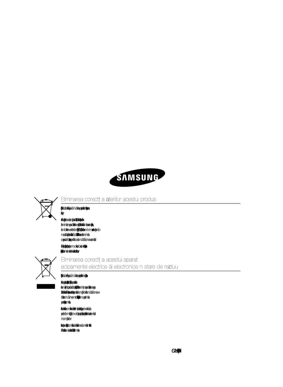 Samsung HT-E330/EN manual Eliminarea corectă a bateriilor acestui produs, Code No. AH68-02459H 