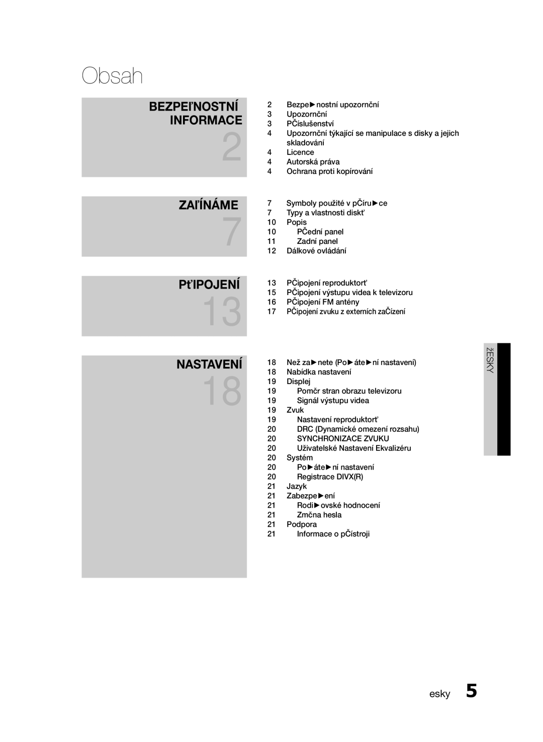 Samsung HT-E330/EN manual Bezpečnostní Informace Začínáme Připojení Nastavení, Synchronizace Zvuku 