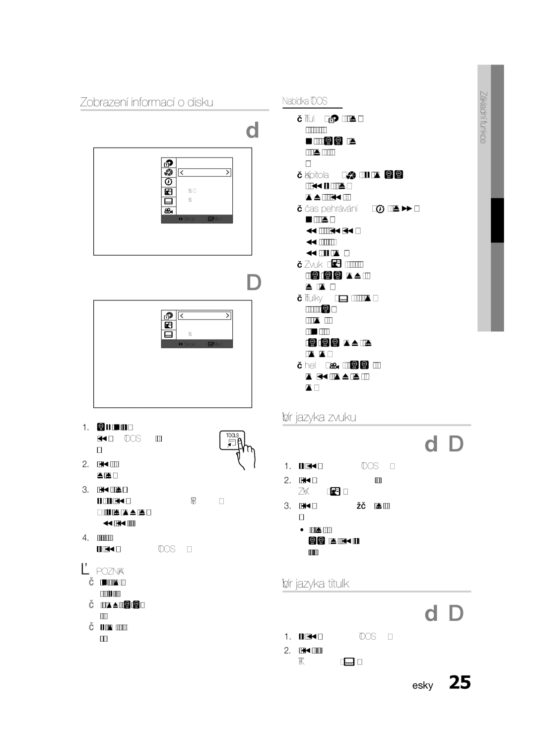 Samsung HT-E330/EN manual Zobrazení informací o disku, Výběr jazyka zvuku, Výběr jazyka titulků, Ovládání 