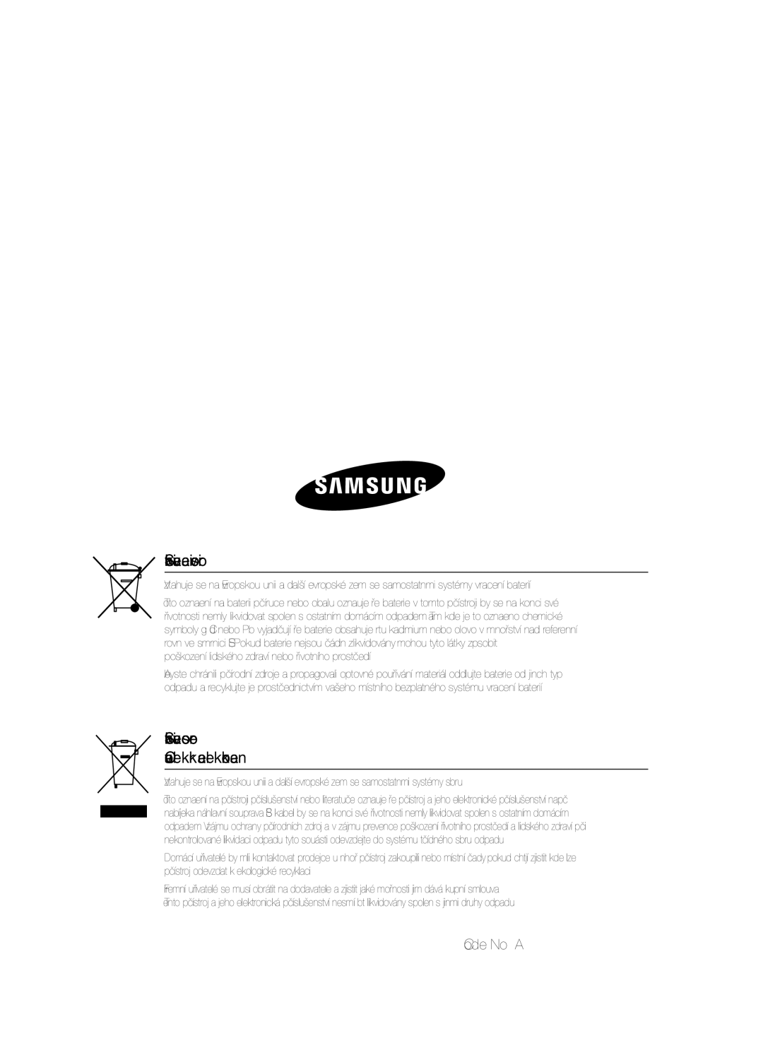 Samsung HT-E330/EN manual Správná likvidace baterií v tomto přístroji, Code No. AH68-02459G 