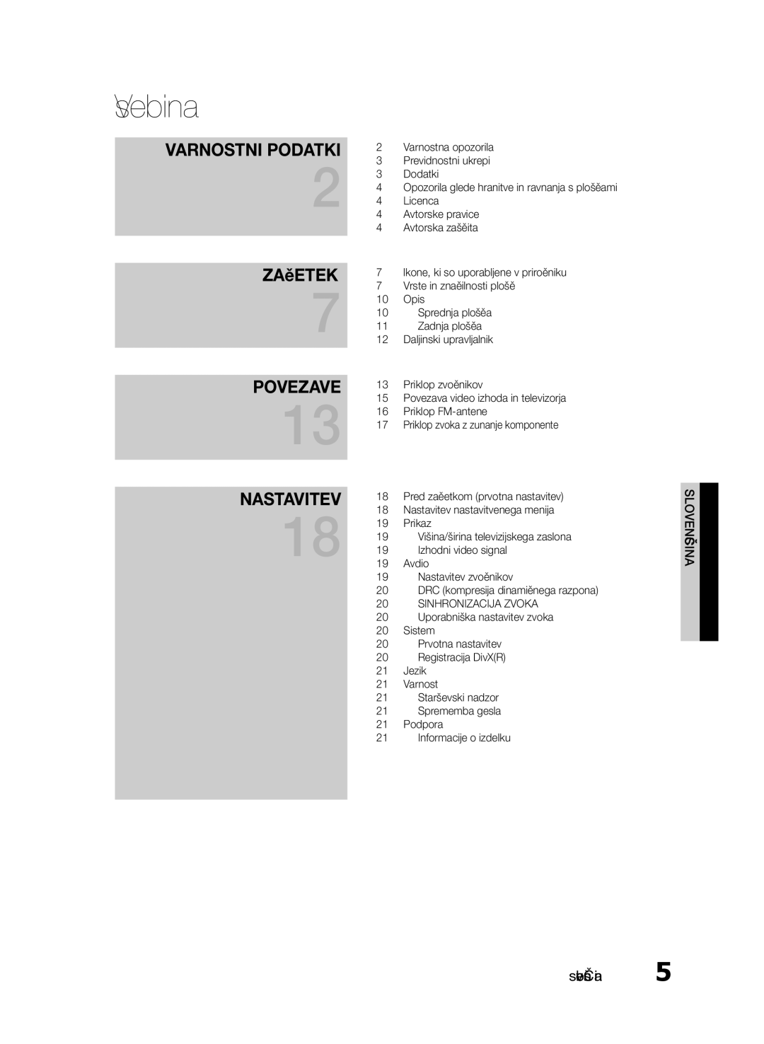 Samsung HT-E330/EN manual Vsebina, Sinhronizacija Zvoka 