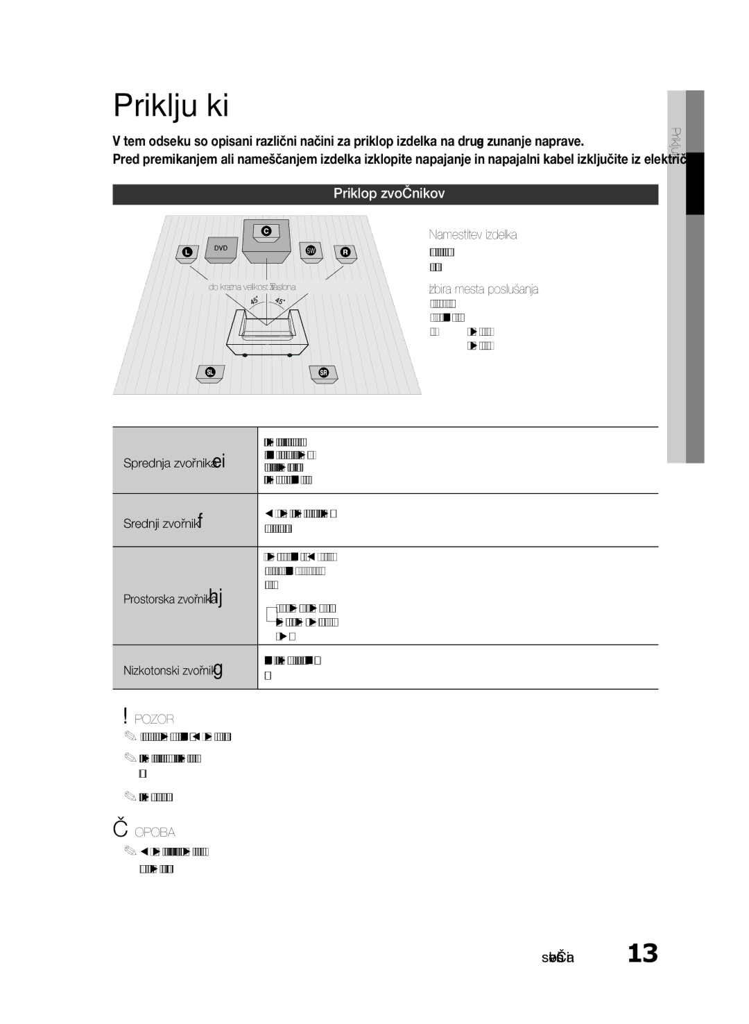 Samsung HT-E330/EN manual Priključki, Priklop zvočnikov, Pozor 