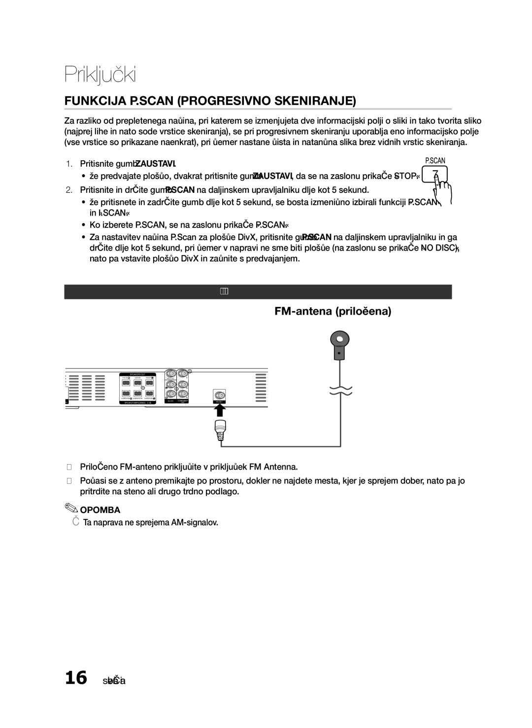 Samsung HT-E330/EN manual Funkcija P.SCAN Progresivno Skeniranje, FM-antena priložena, Priklop FM-antene 