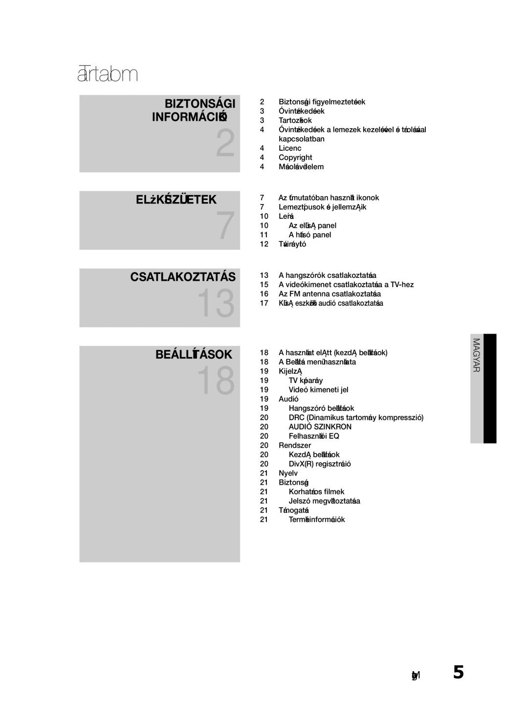 Samsung HT-E330/EN manual Tartalom, Audió Szinkron 