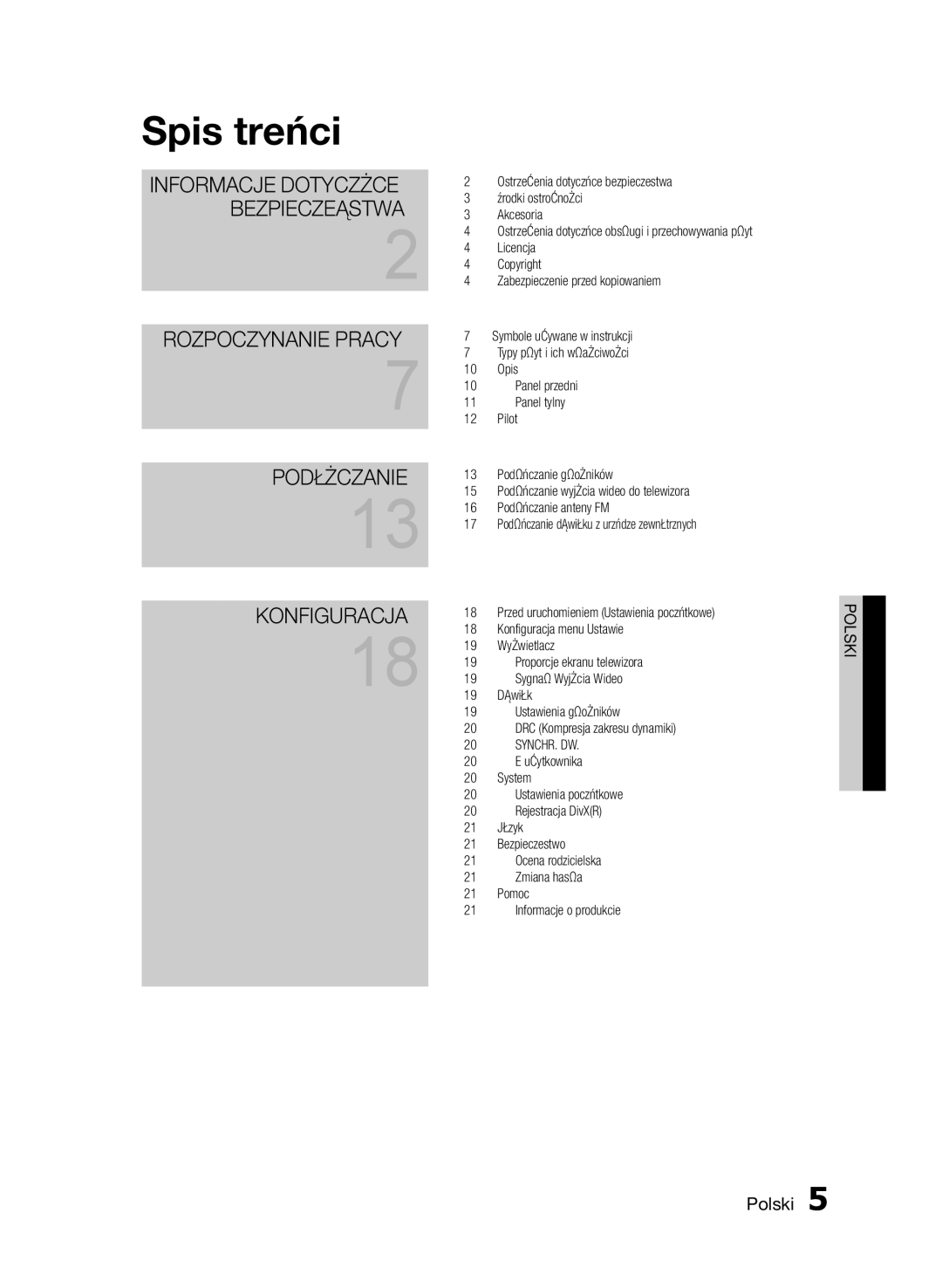 Samsung HT-E330/EN manual Spis treści, Synchr. Dźw 