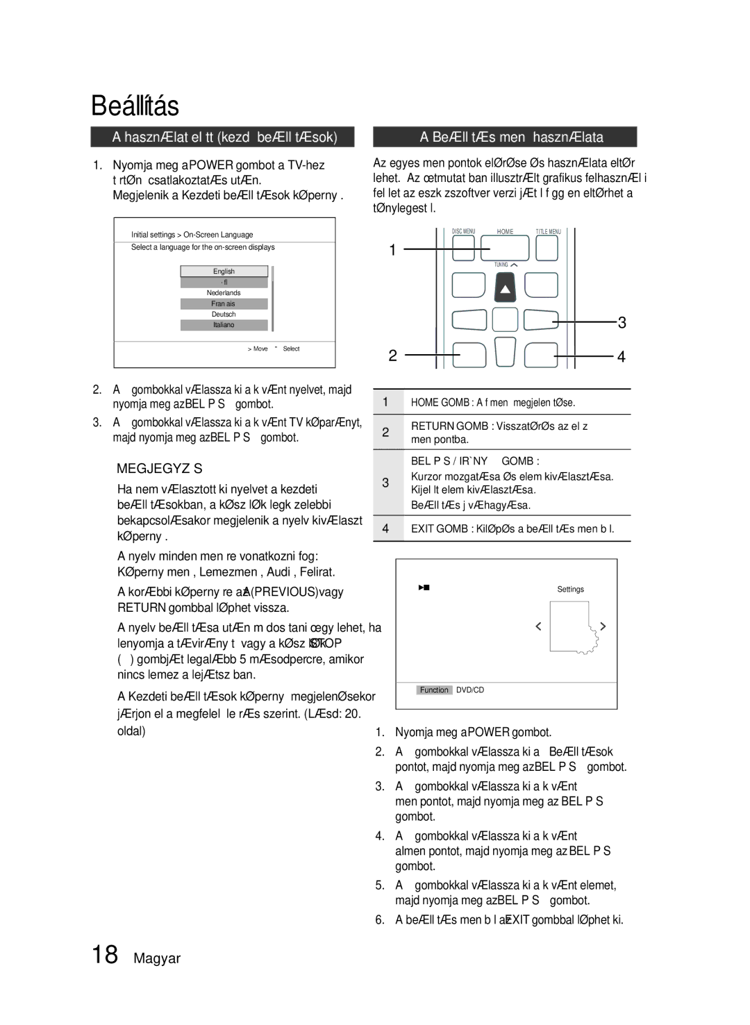 Samsung HT-E330/EN manual Használat előtt kezdő beállítások, Beállítás menü használata 