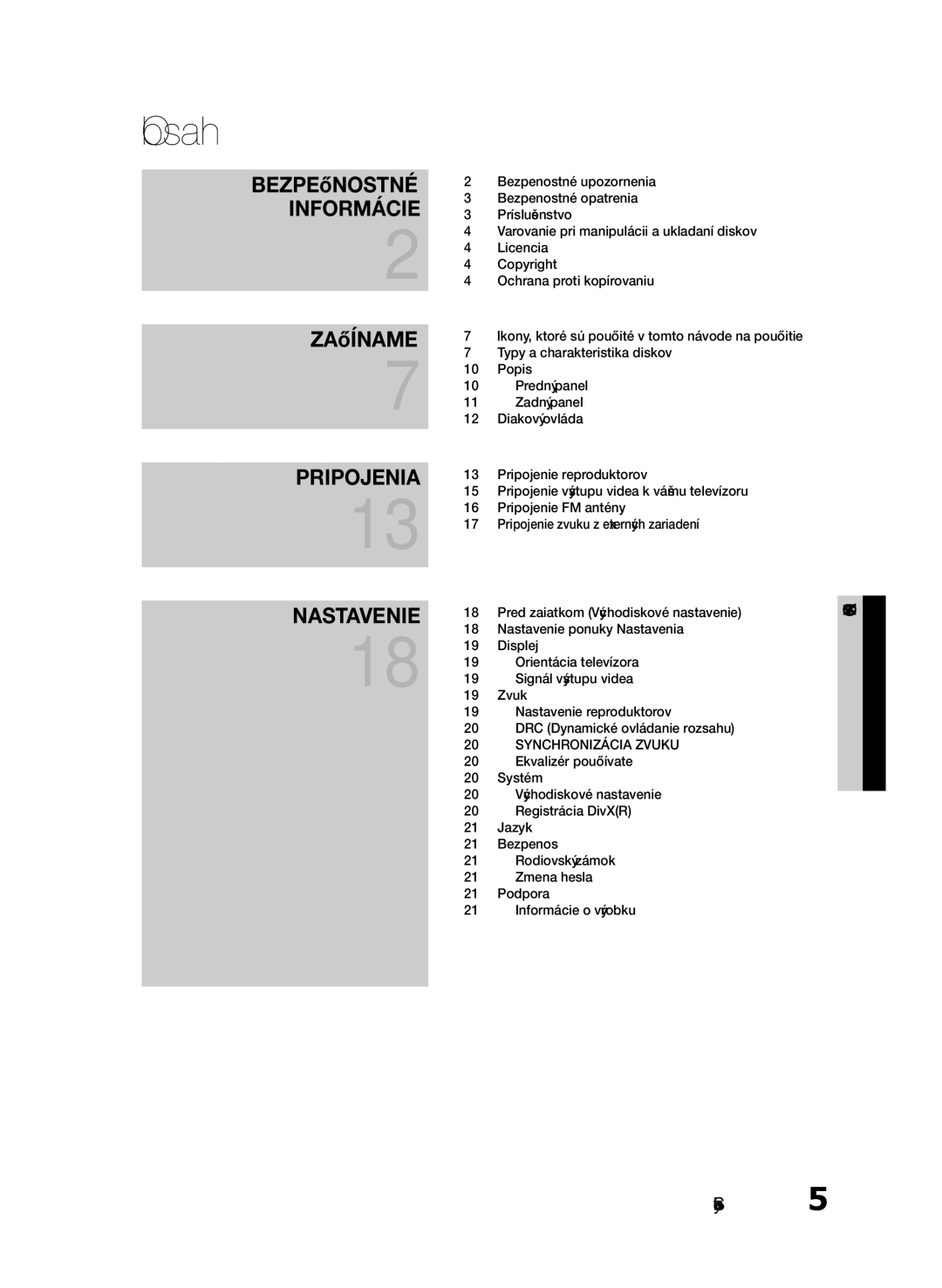 Samsung HT-E330/EN manual Obsah, Synchronizácia Zvuku 