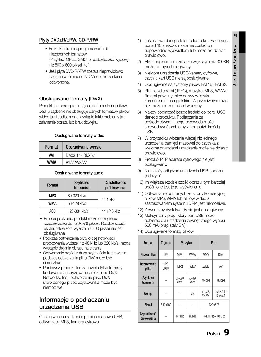 Samsung HT-E330/EN Informacje o podłączaniu urządzenia USB, Płyty DVD±R/±RW, CD-R/RW, Obsługiwane formaty DivX, Format 