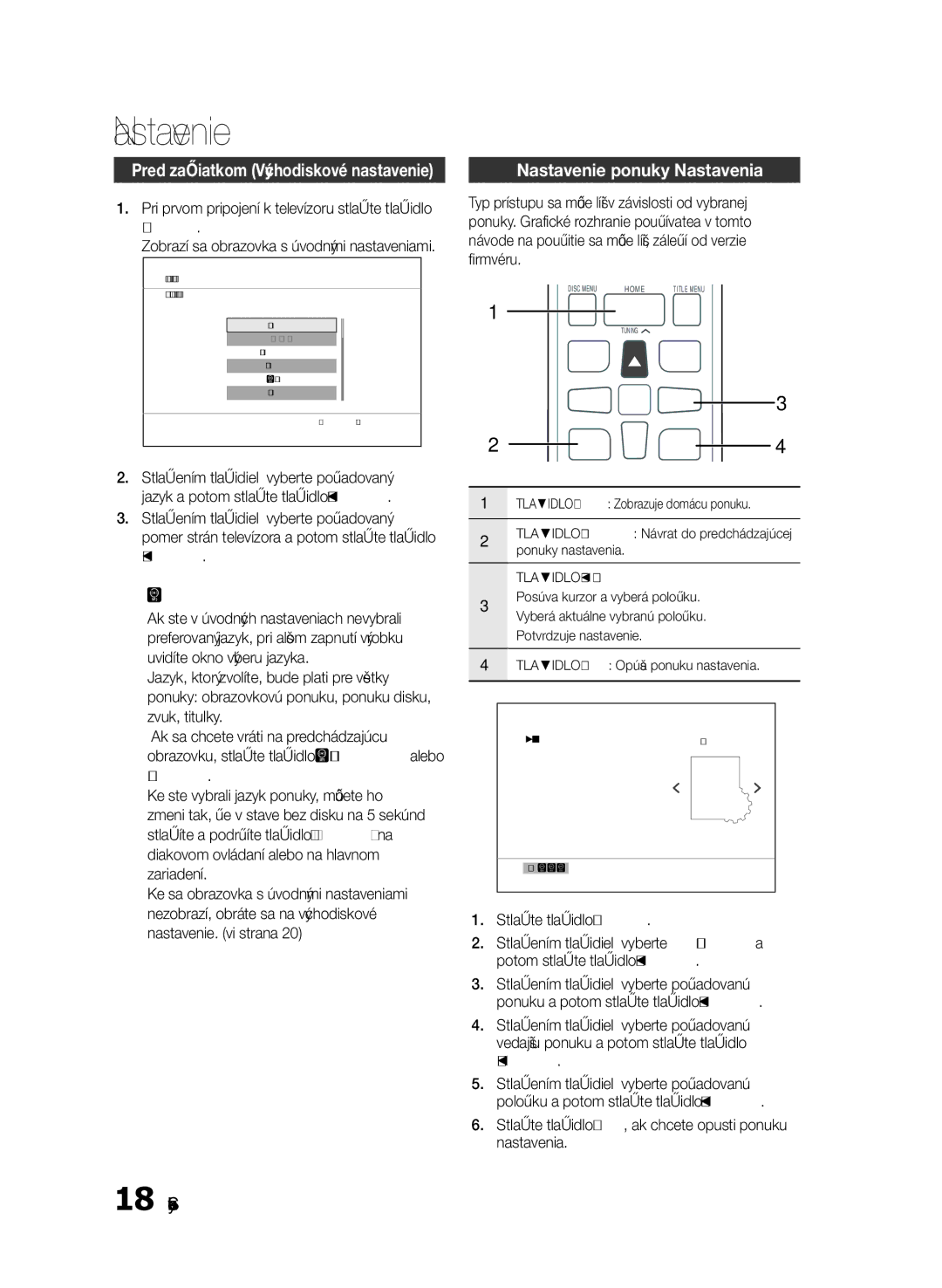 Samsung HT-E330/EN manual Nastavenie ponuky Nastavenia 