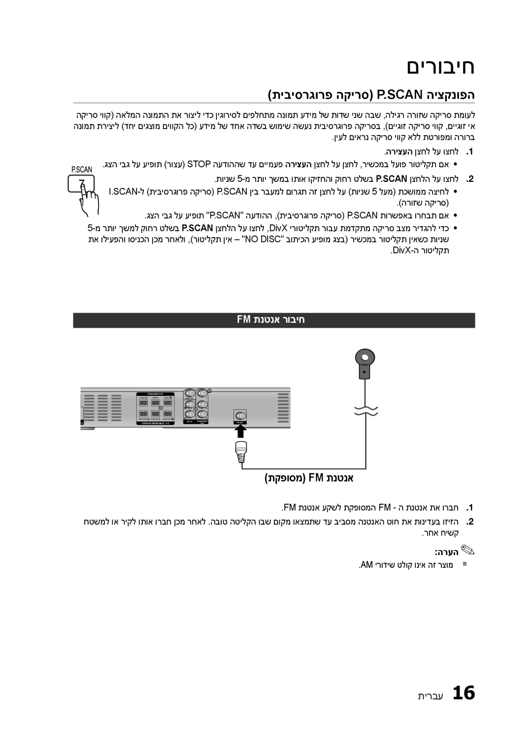 Samsung HT-E330K/SQ manual תיביסרגורפ הקירס P.Scan היצקנופה, תקפוסמ Fm תנטנא, Fm תנטנא רוביח 