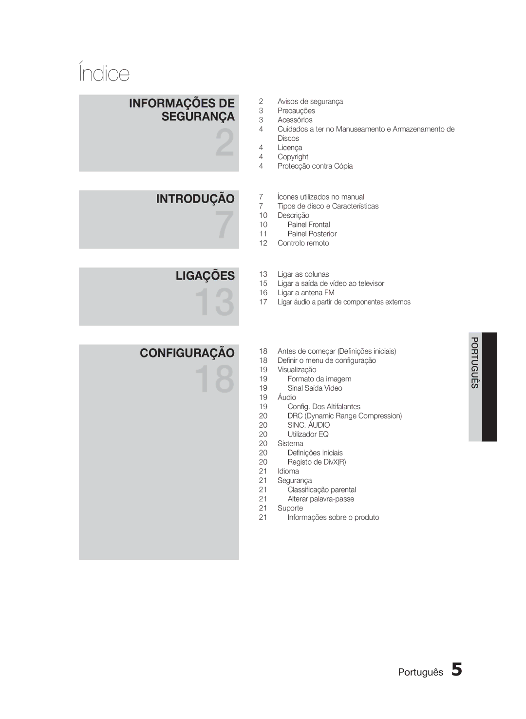 Samsung HT-E330/ZF manual Informações DE Segurança Introdução Ligações Configuração 