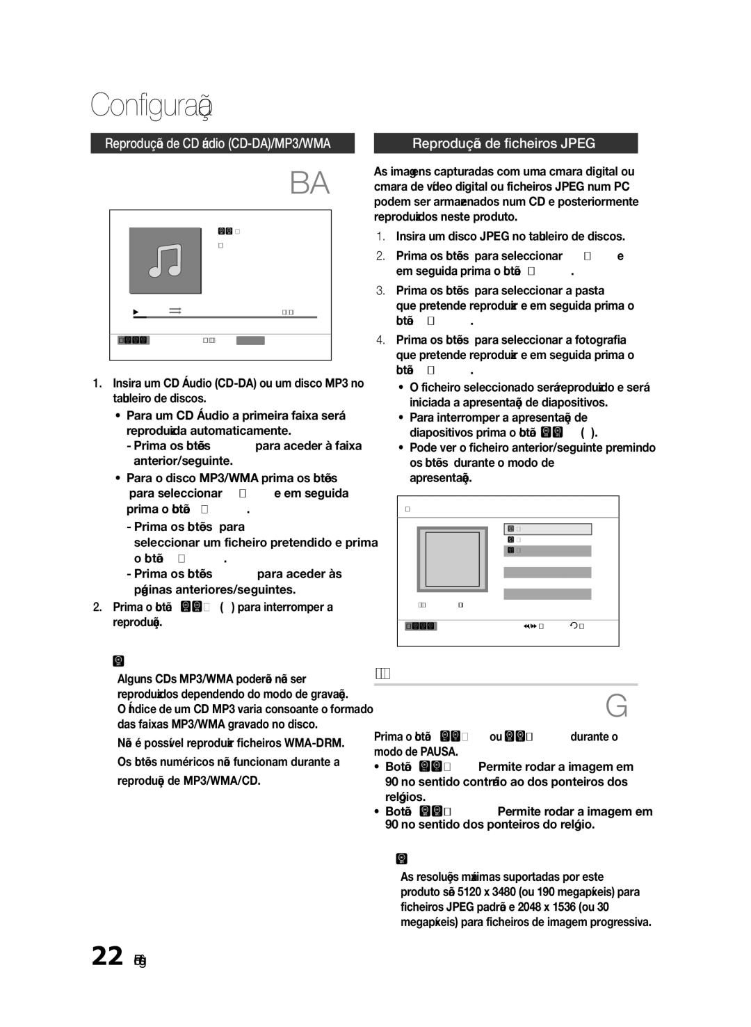 Samsung HT-E330/ZF manual Função Rodar, Reprodução de ficheiros Jpeg, Reprodução de MP3/WMA/CD 