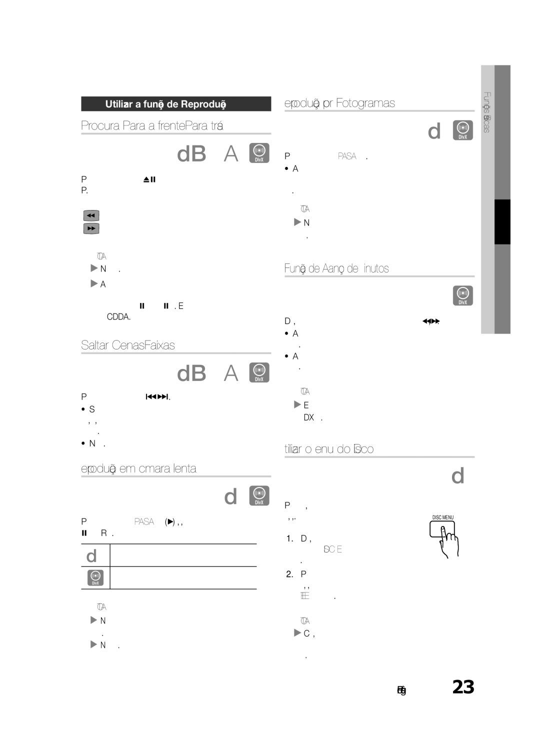 Samsung HT-E330/ZF manual Procura Para a frente/Para trás, Saltar Cenas/Faixas, Reprodução em câmara lenta 