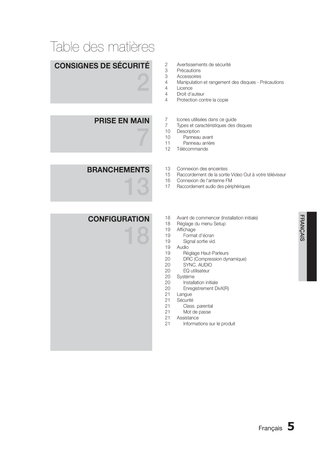 Samsung HT-E330/ZF manual Table des matières 