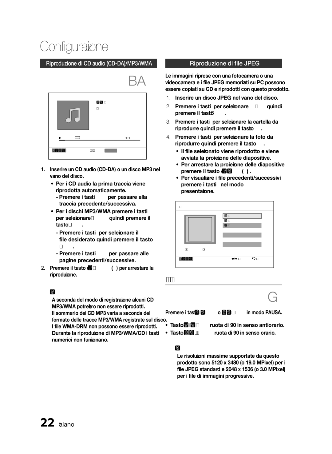 Samsung HT-E330/ZF manual Funzione di rotazione, Riproduzione di file Jpeg, Invio, Numerici non funzionano 