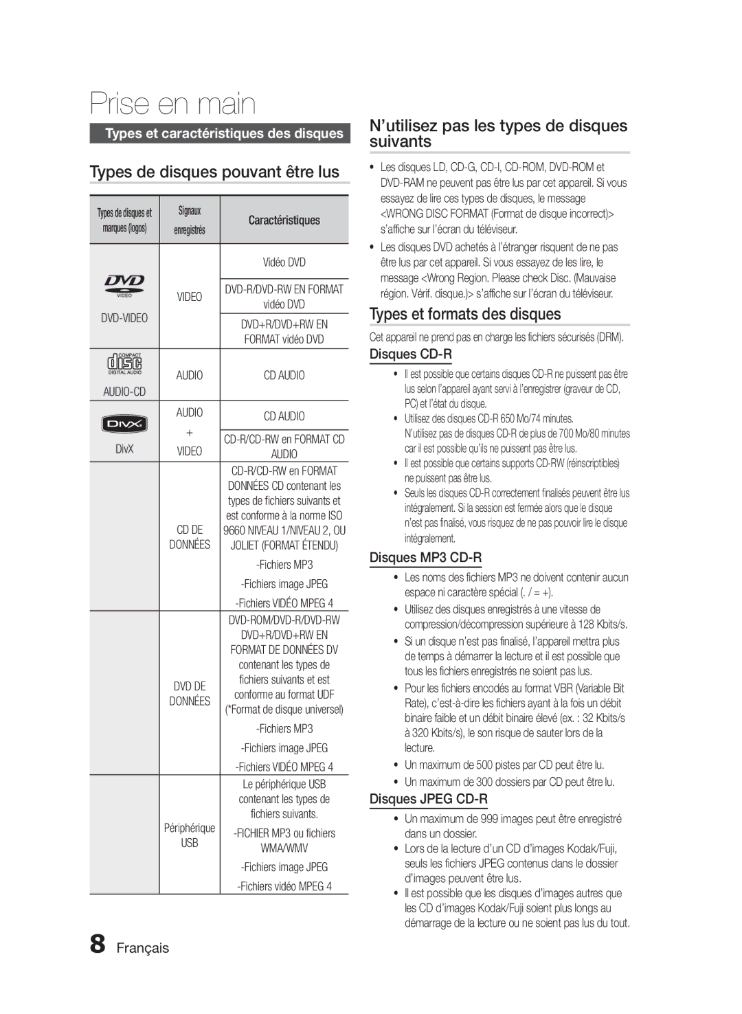 Samsung HT-E330/ZF manual Types de disques pouvant être lus, ’utilisez pas les types de disques suivants 