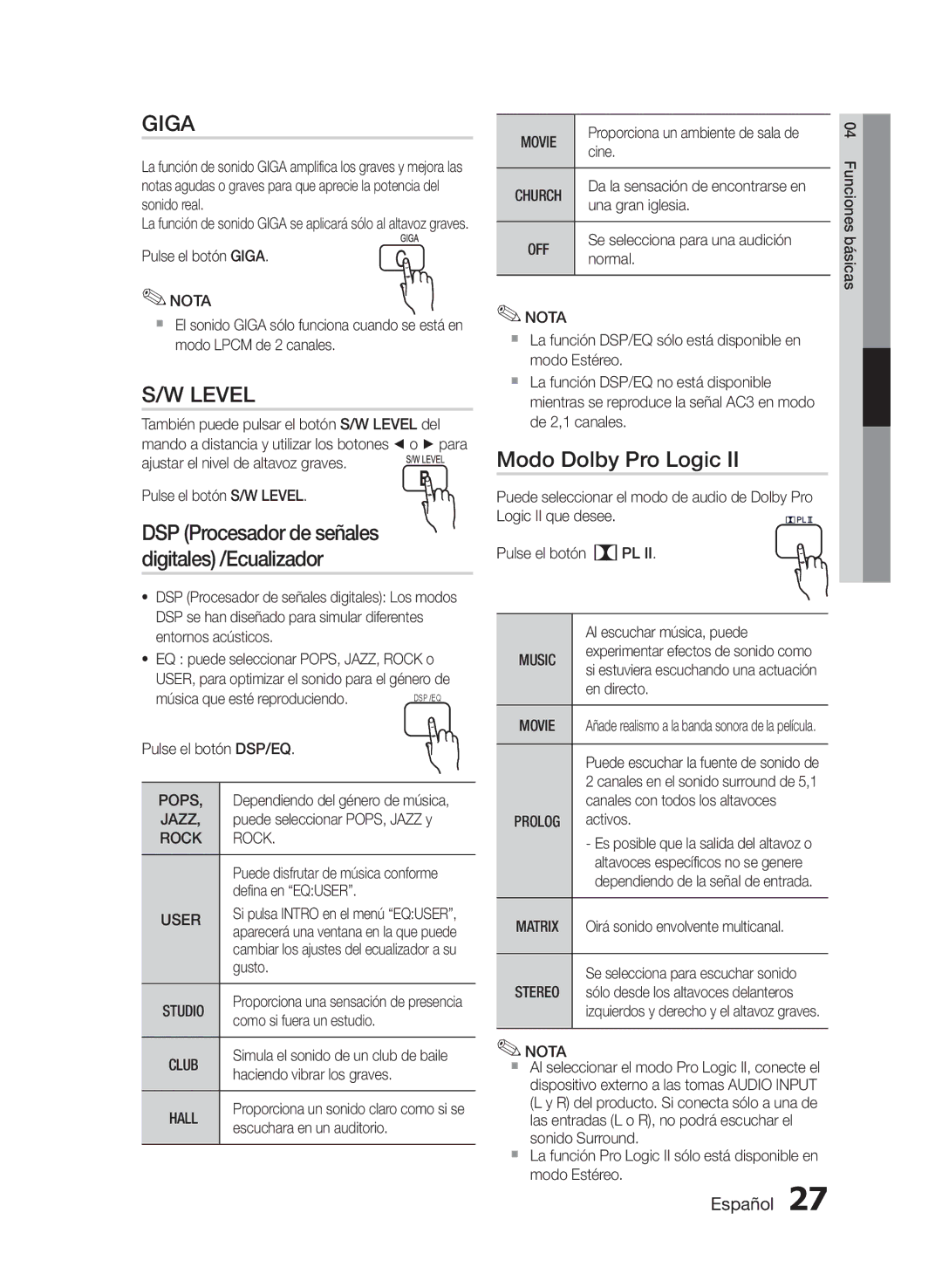 Samsung HT-E330/ZF manual DSP Procesador de señales digitales /Ecualizador 