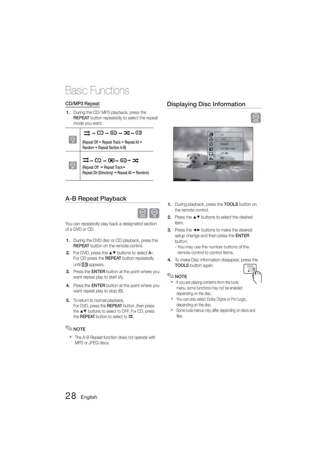 Samsung HT-E350, HT-355 user manual Displaying Disc Information, CD/MP3 Repeat 