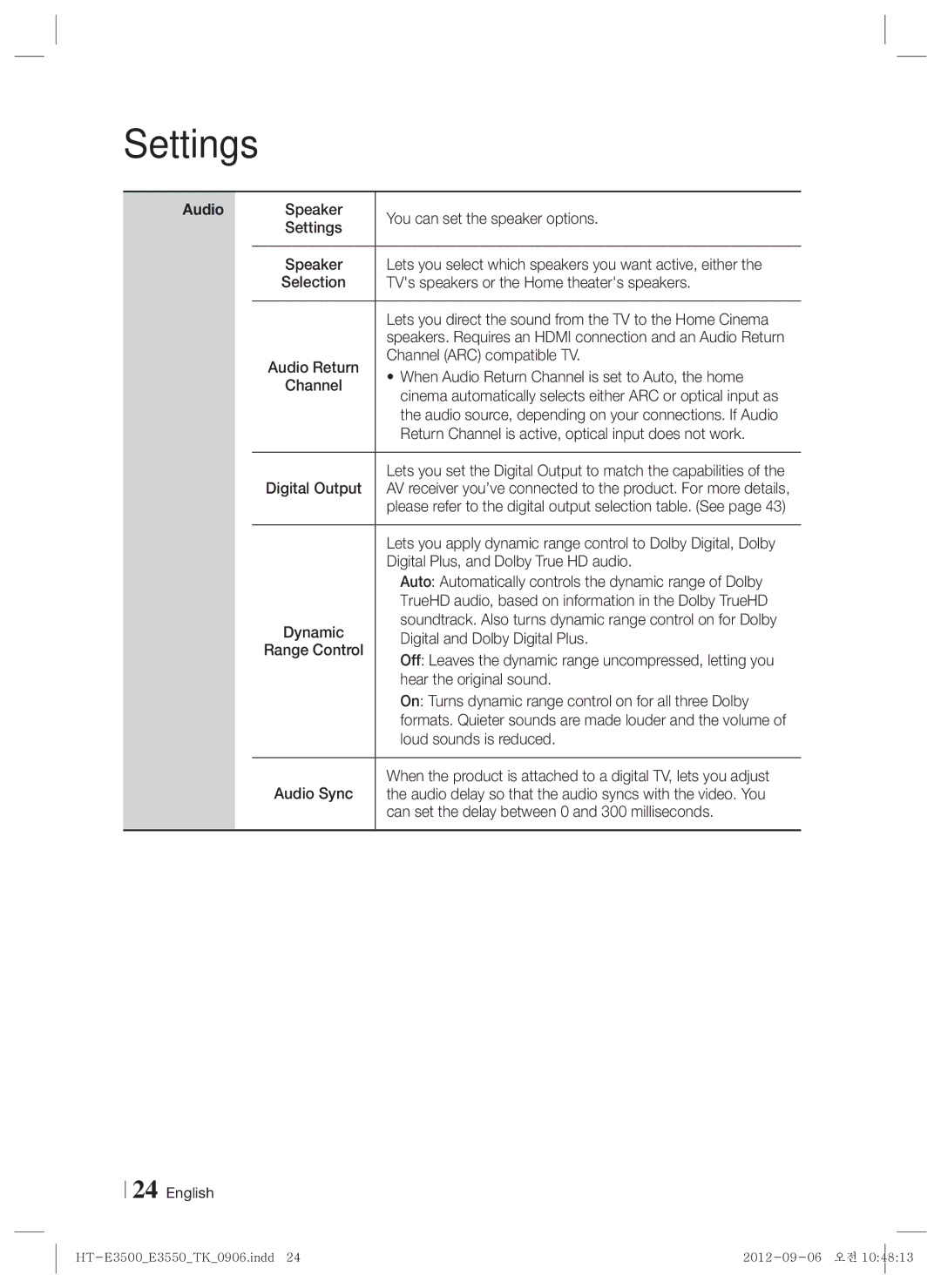 Samsung HT-E3500/TK manual Audio 