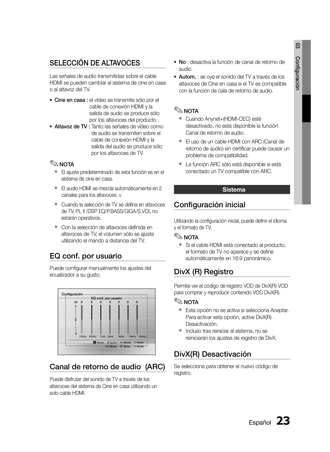 Samsung HT-E350/ZF, HT-E355/ZF, HT-E350K/ZN manual Selección DE Altavoces 