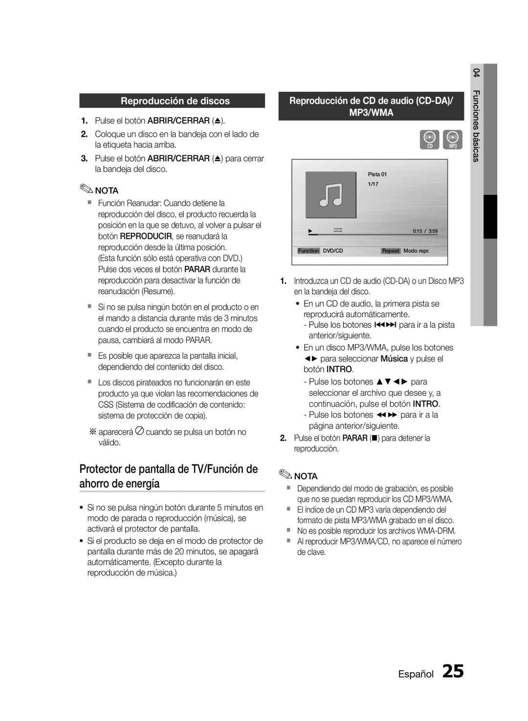 Samsung HT-E350K/ZN, HT-E350/ZF Protector de pantalla de TV/Función de ahorro de energía, Reproducción de discos, De clave 