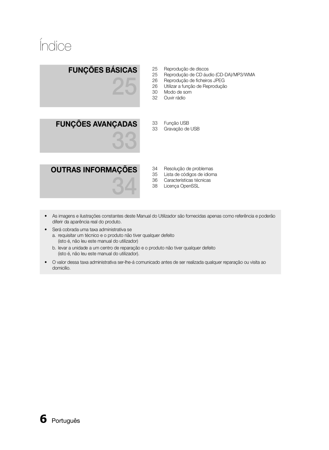 Samsung HT-E350/ZF, HT-E355/ZF, HT-E350K/ZN manual Funções Básicas Funções Avançadas 