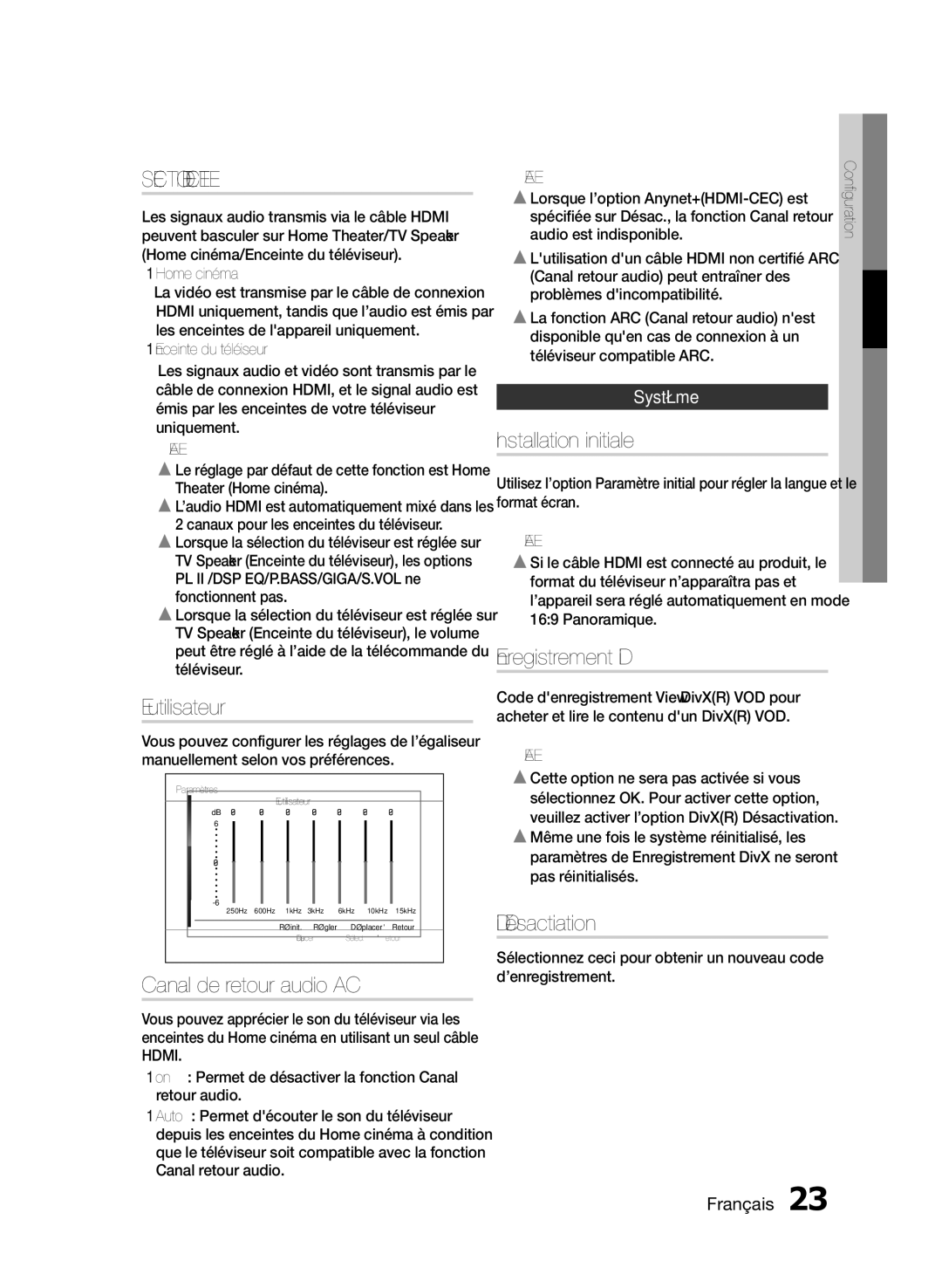 Samsung HT-E350K/ZN, HT-E350/ZF, HT-E355/ZF manual Sélection DE L’ENCEINTE 