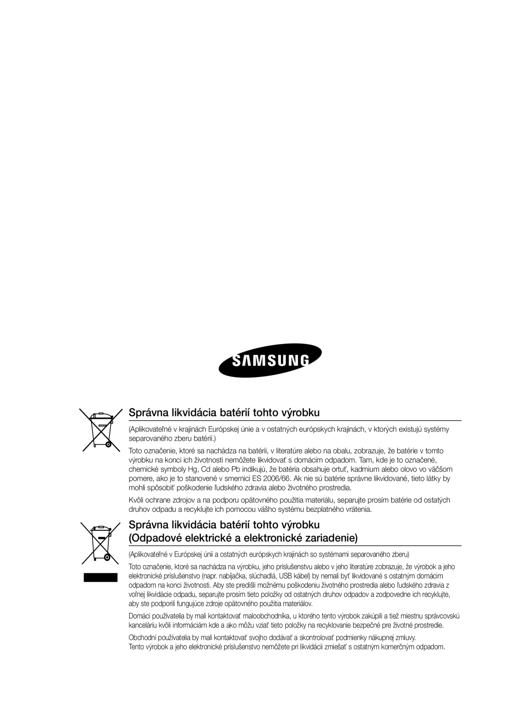 Samsung HT-E350/EN, HT-E355/EN manual Správna likvidácia batérií tohto výrobku 