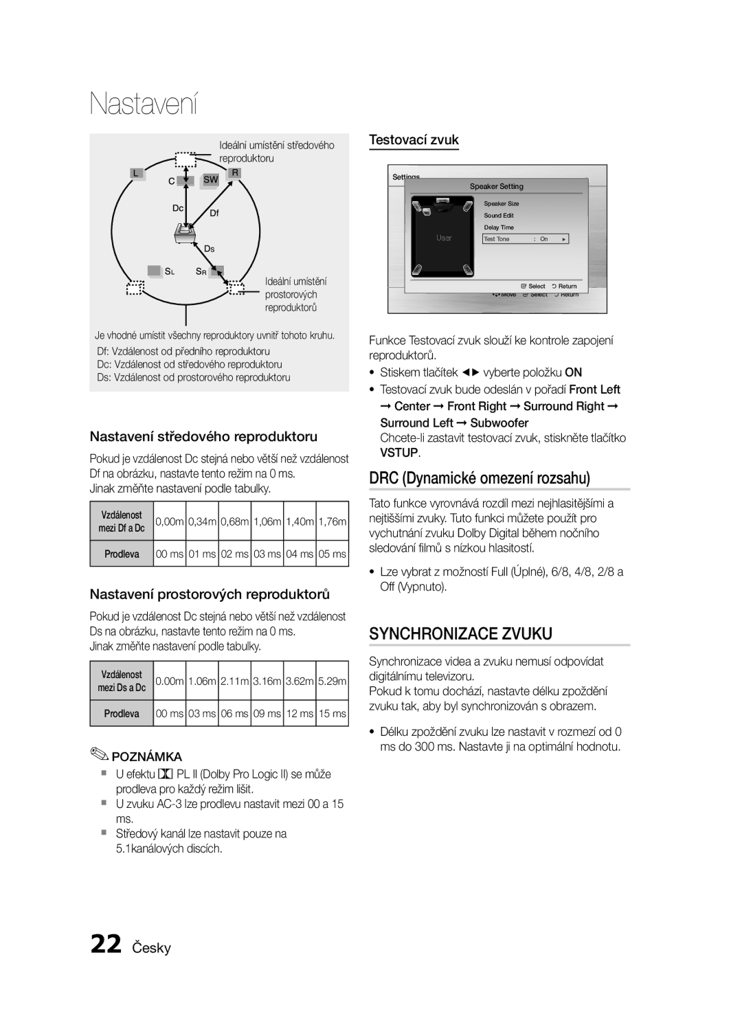 Samsung HT-E350/EN, HT-E355/EN manual DRC Dynamické omezení rozsahu, Synchronizace Zvuku 