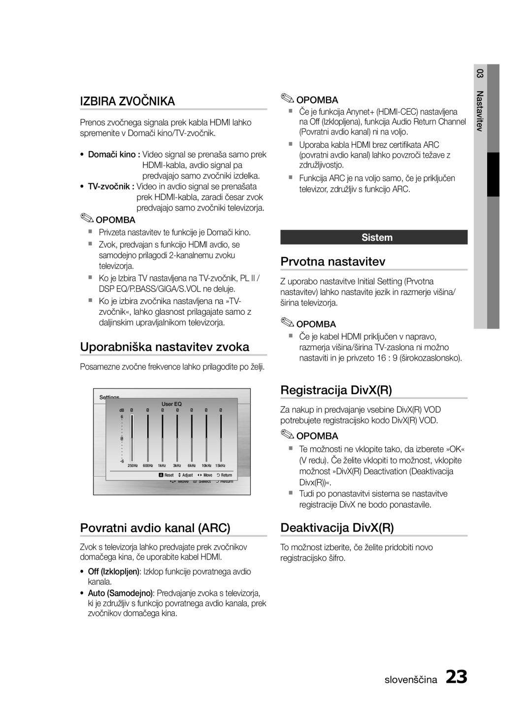 Samsung HT-E350/EN, HT-E355/EN manual Izbira Zvočnika 