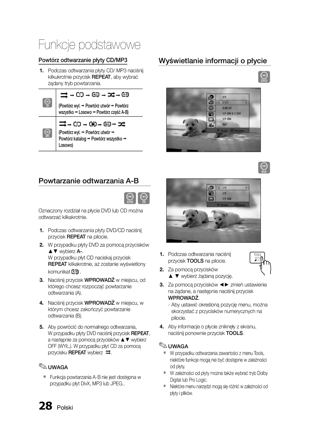 Samsung HT-E355/EN manual Wyświetlanie informacji o płycie, Powtarzanie odtwarzania A-B, Powtórz odtwarzanie płyty CD/MP3 