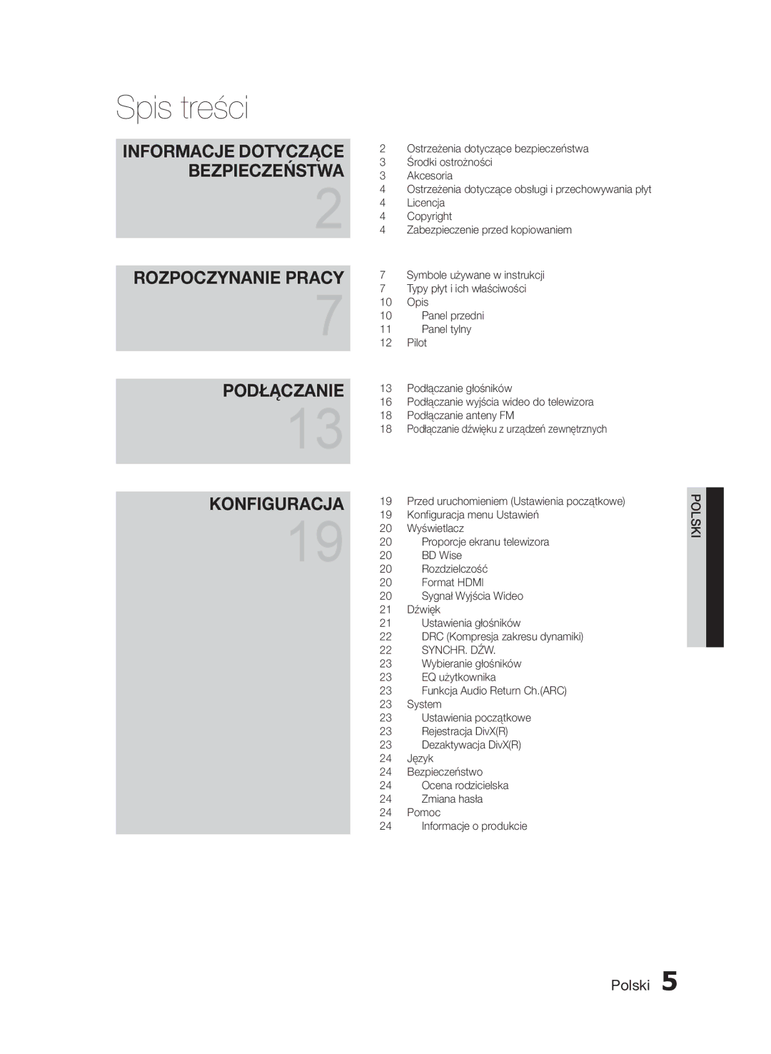 Samsung HT-E350/EN, HT-E355/EN manual Spis treści, BD Wise 