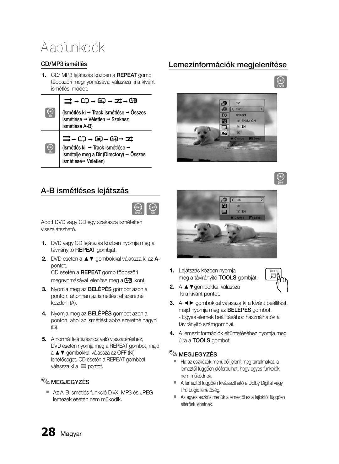 Samsung HT-E350/EN, HT-E355/EN manual Ismétléses lejátszás, Lemezinformációk megjelenítése, CD/MP3 ismétlés 