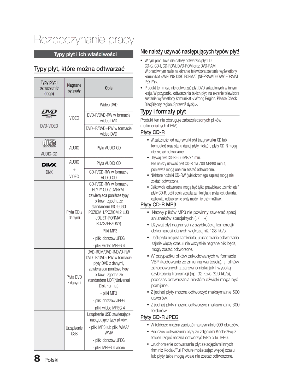 Samsung HT-E355/EN, HT-E350/EN Typy płyt, które można odtwarzać, Typy i formaty płyt, Płyty CD-R MP3, Płyty CD-R Jpeg 